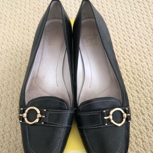 Circa Joan and David Black Loafers with Gold Buckle